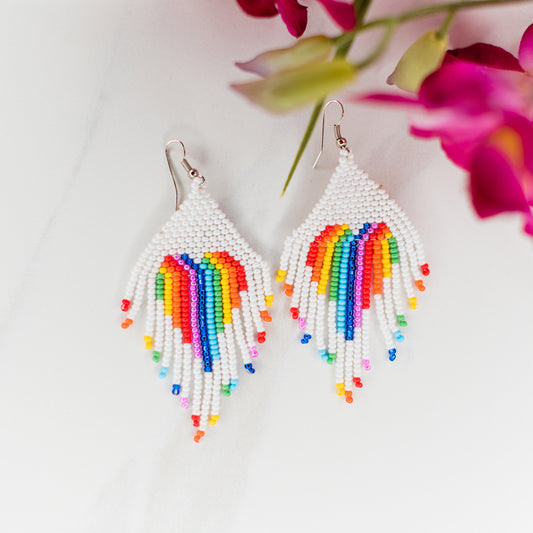 Rainbow Beaded Heart earring fair trade handmade jewelry