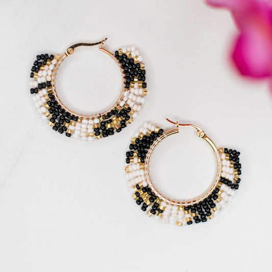 Black and White Fiesta Round Earrings