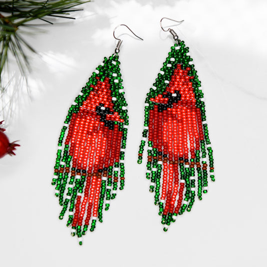 Evergreen Cardinal Fringe Earrings