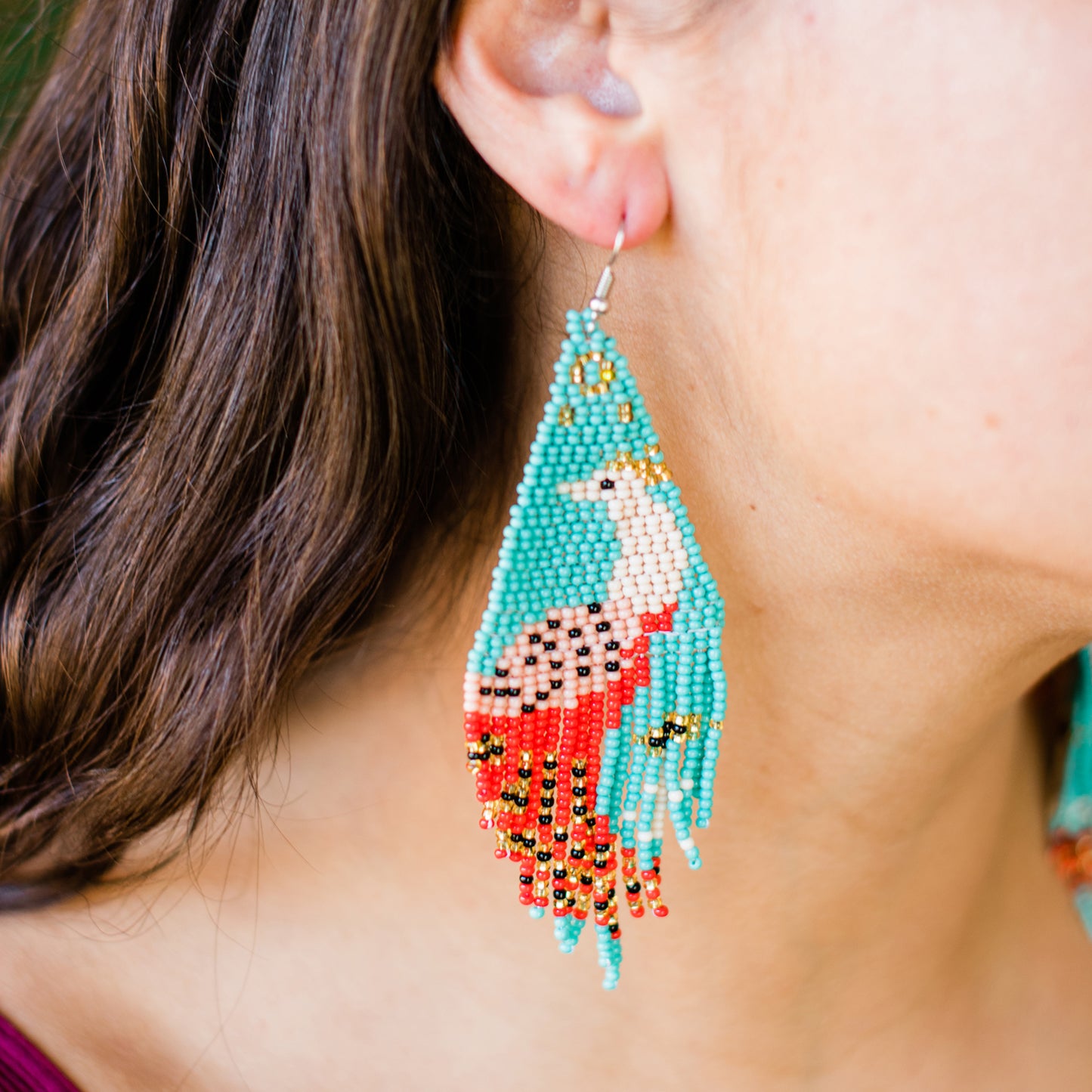 Beaded Fringe Peacock Earrings