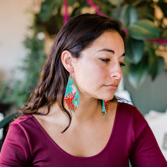 Beaded Fringe Peacock Earrings