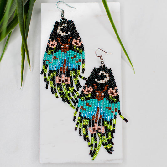Blue Moonlight Moth Fringe Earrings