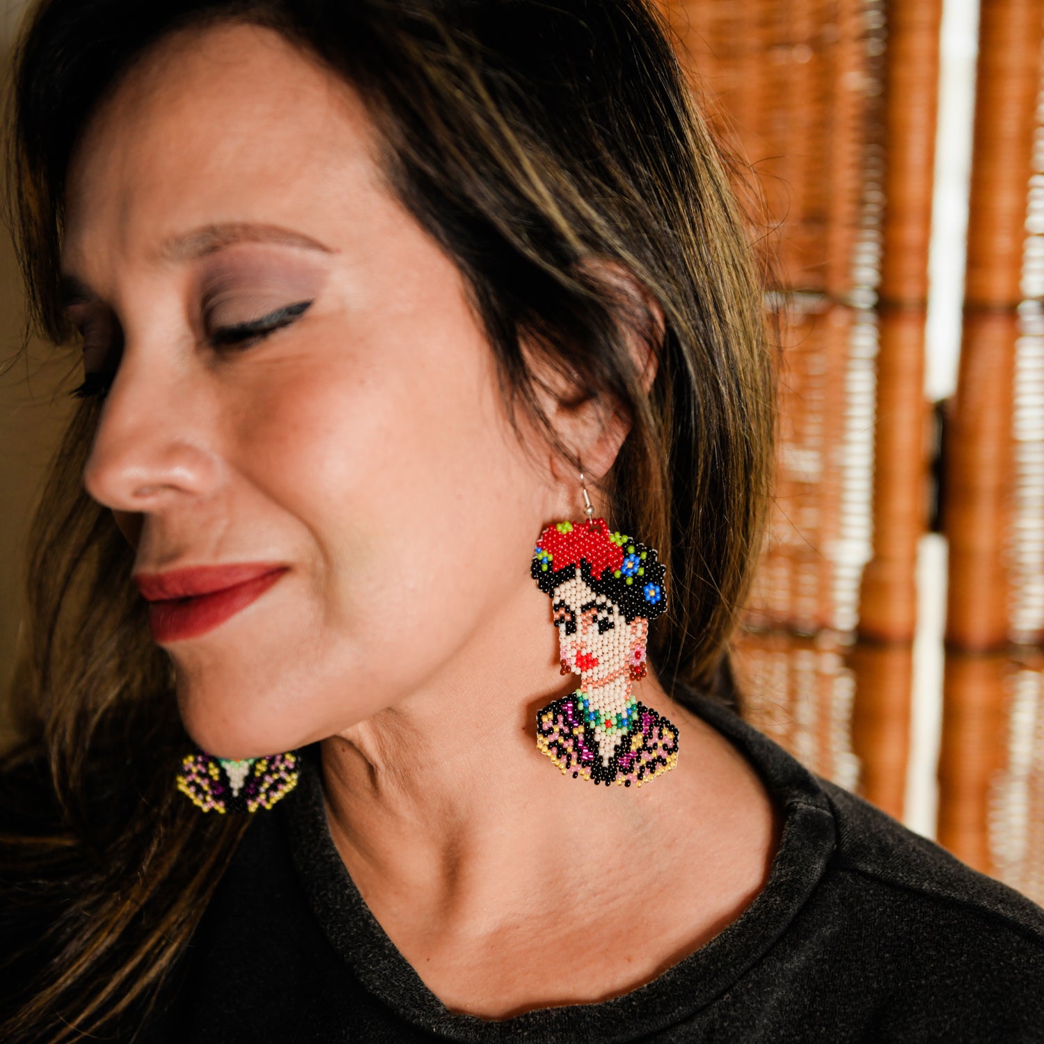 Frida Khalo Beaded Cameo Earring Fair Trade Handmade Guatemalan