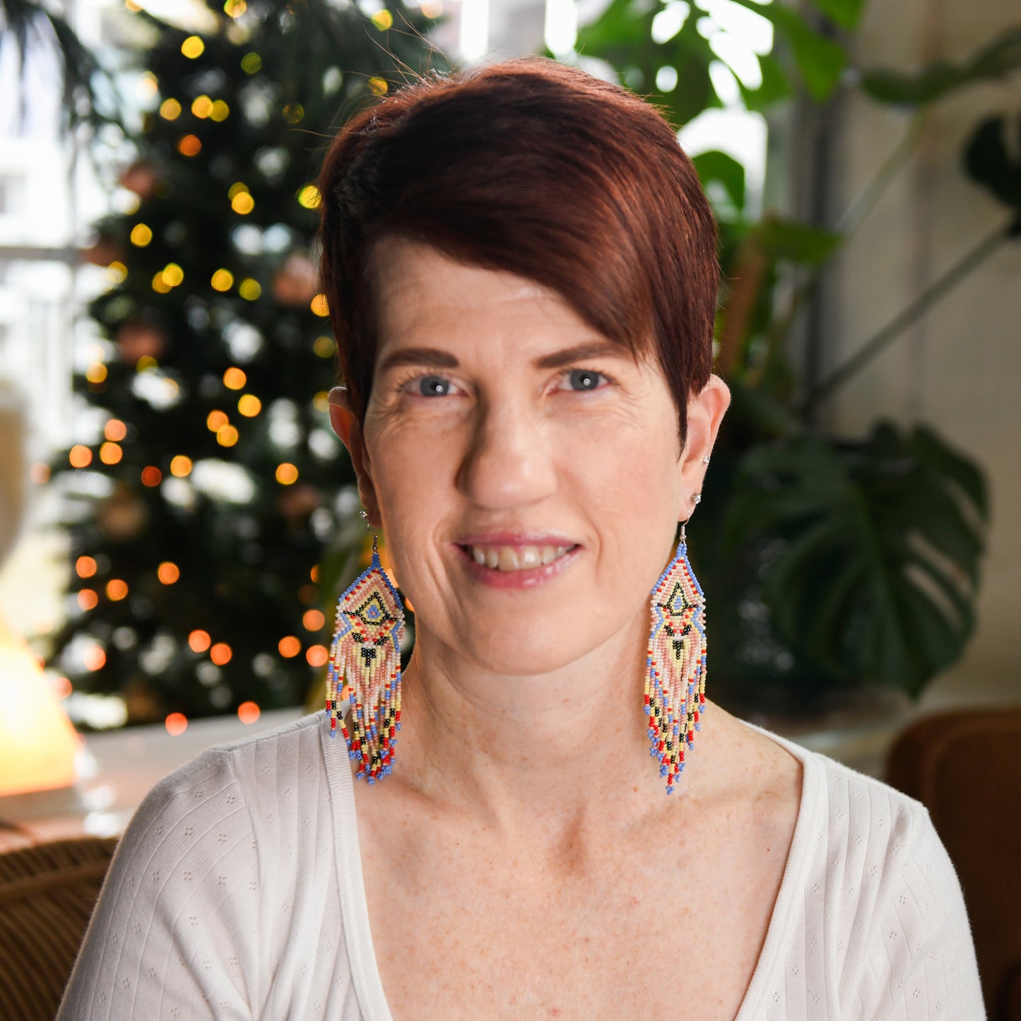 Beaded Bear Fringe Earring Handmade Guatemalan Fair Trade