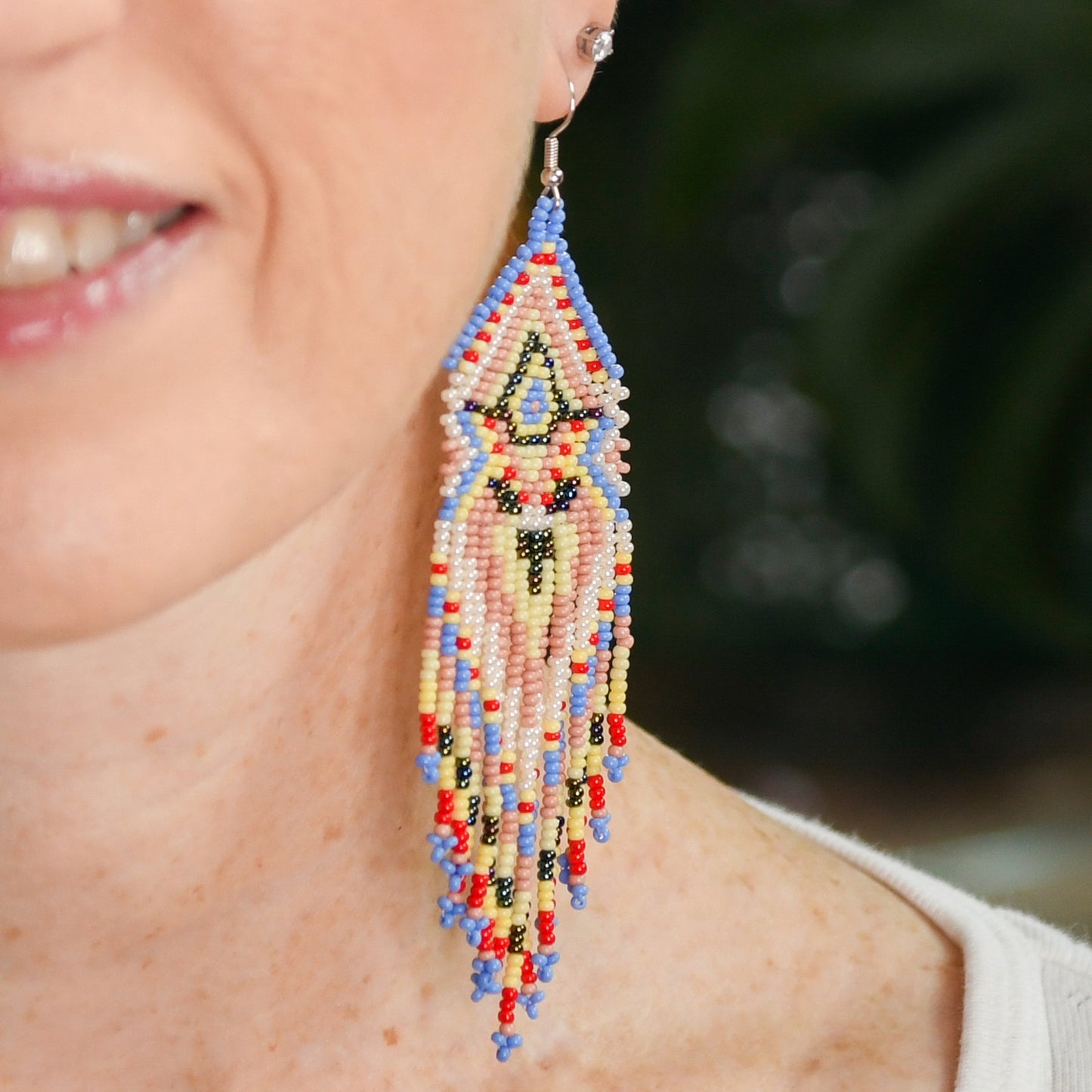 Beaded Bear Fringe Earring Handmade Guatemalan Fair Trade
