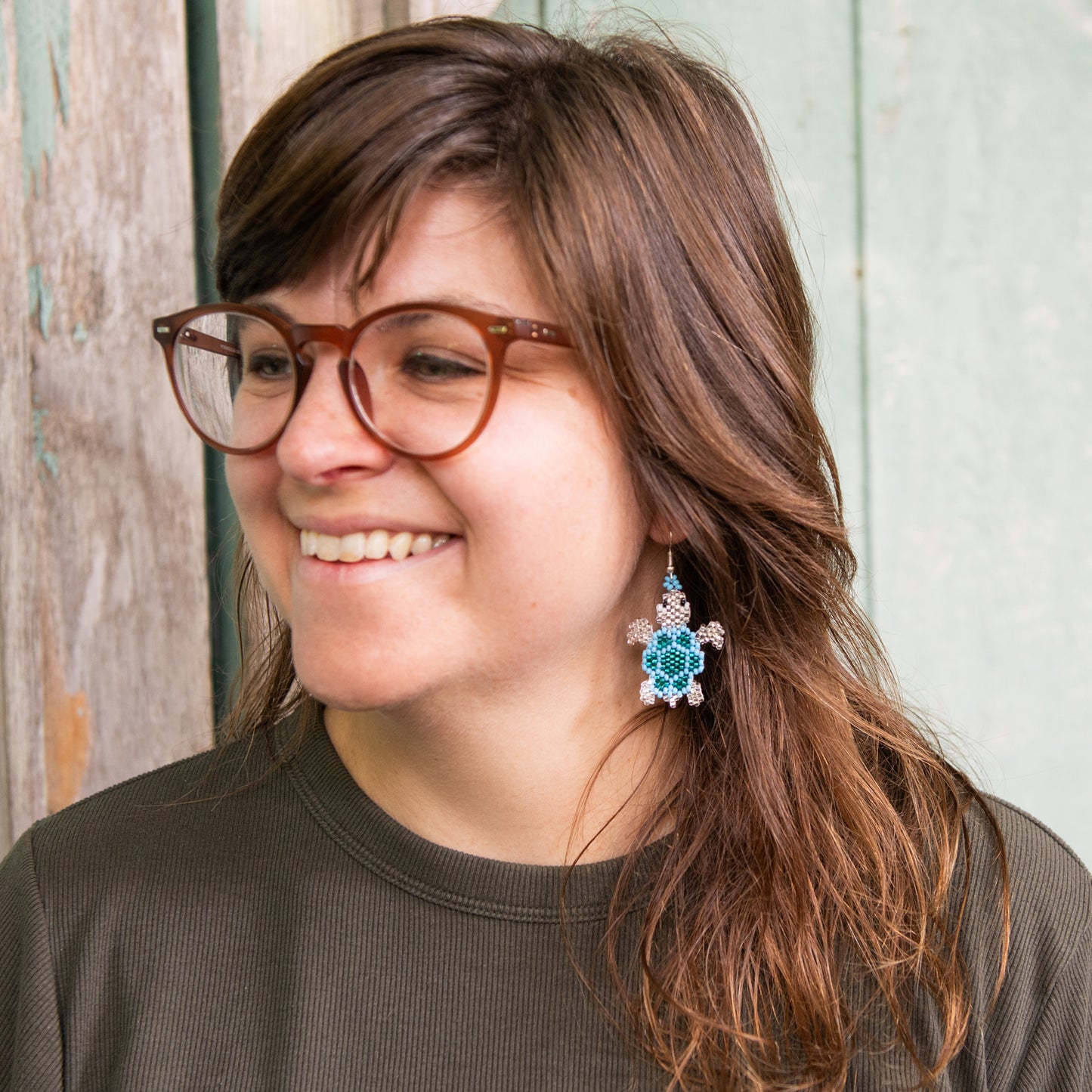 Small Beaded Turtle Earrings