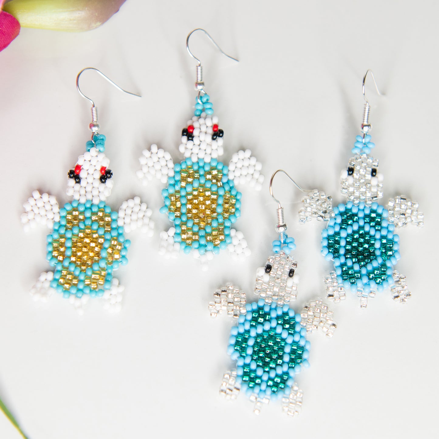Small Beaded Turtle Earrings