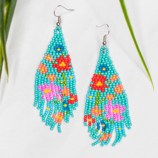 Flower Fringe Earrings Turquoise