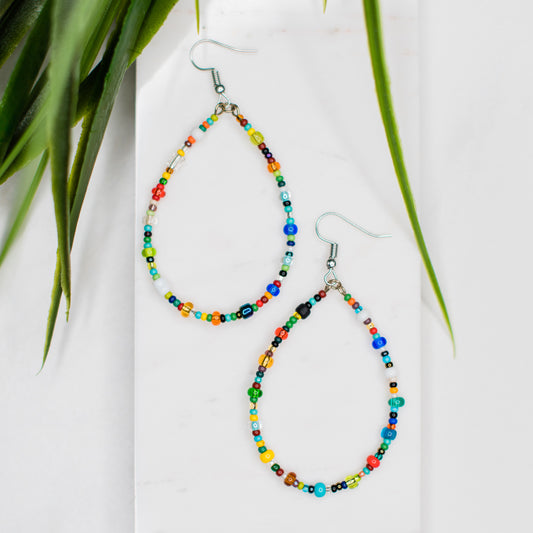 Rainbow Beaded Hoops Earring