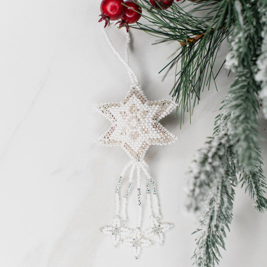 White Silver Star Beaded Ornament