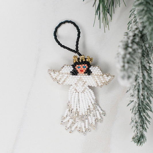 White Angel Beaded Ornament