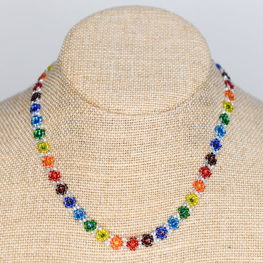 Silver Rainbow Flower Necklace