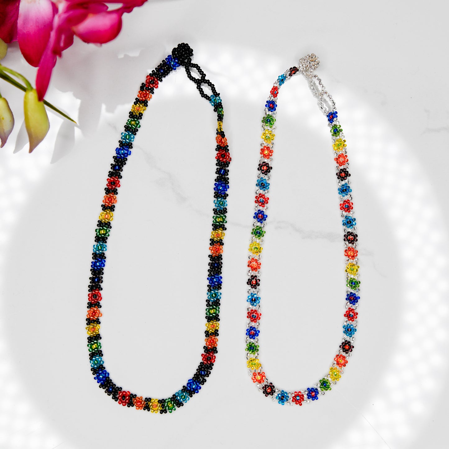 Silver Rainbow Flower Necklace