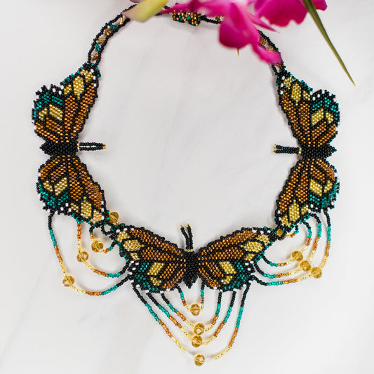 gold butterfly beaded necklace guatemalan fair trade handmade