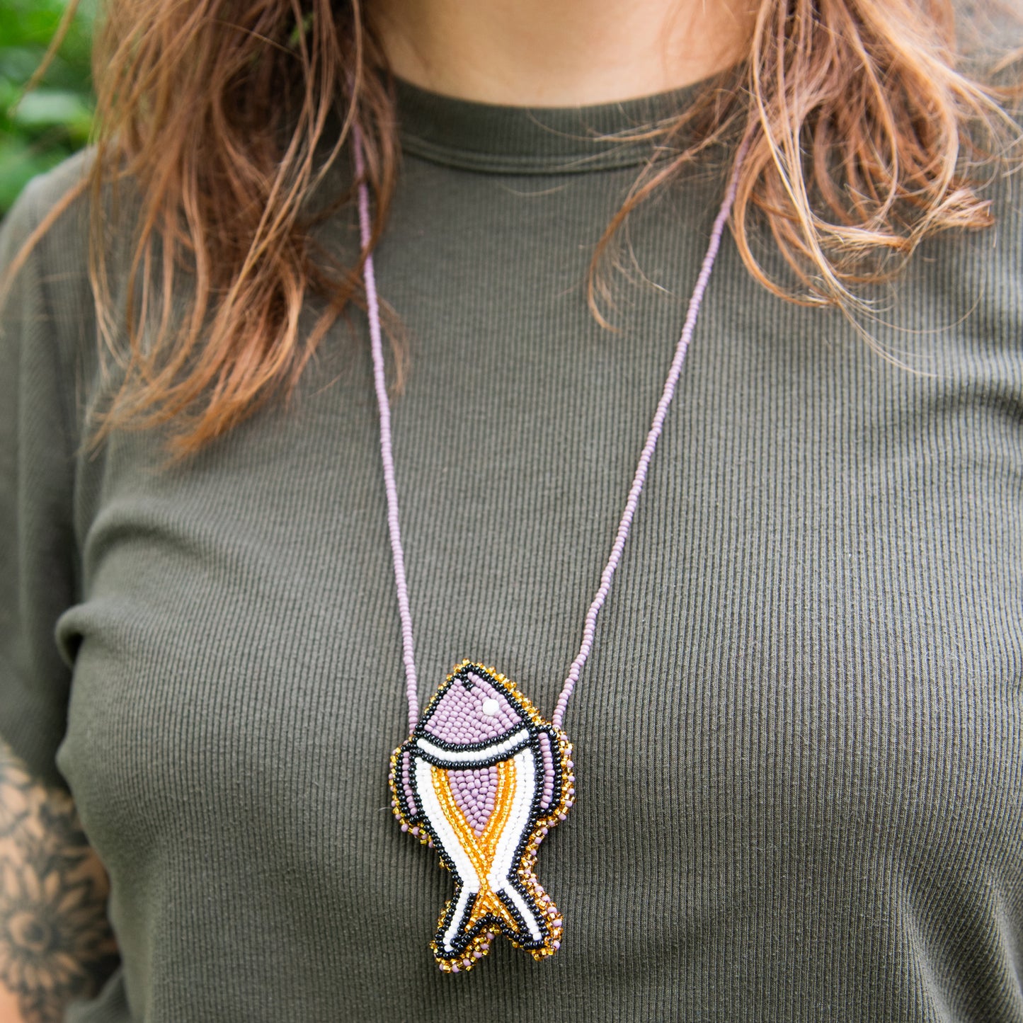 Fish Pouch Beaded Necklace