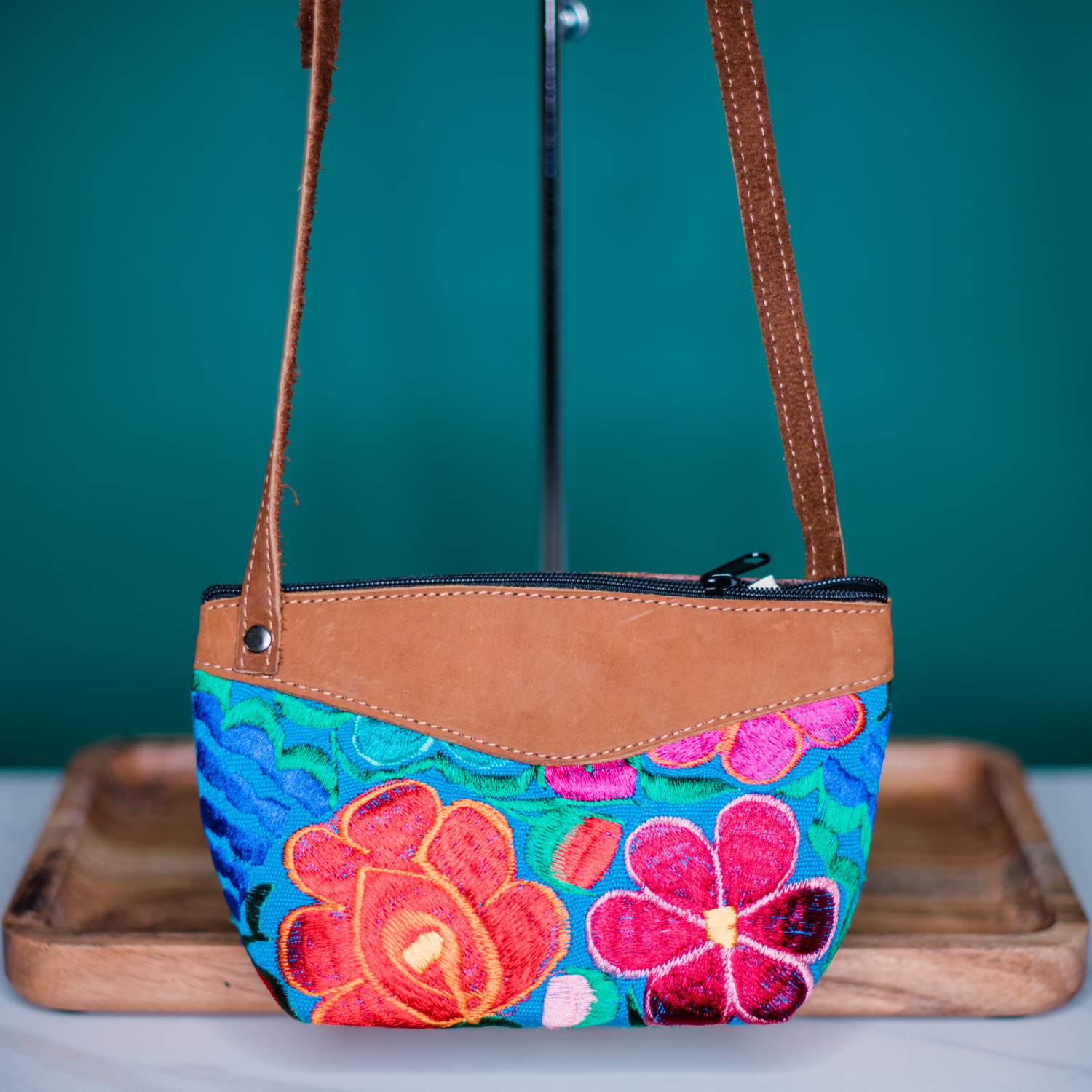 Fiesta Leather Crossbody Purses Handmade Guatemalan Imports