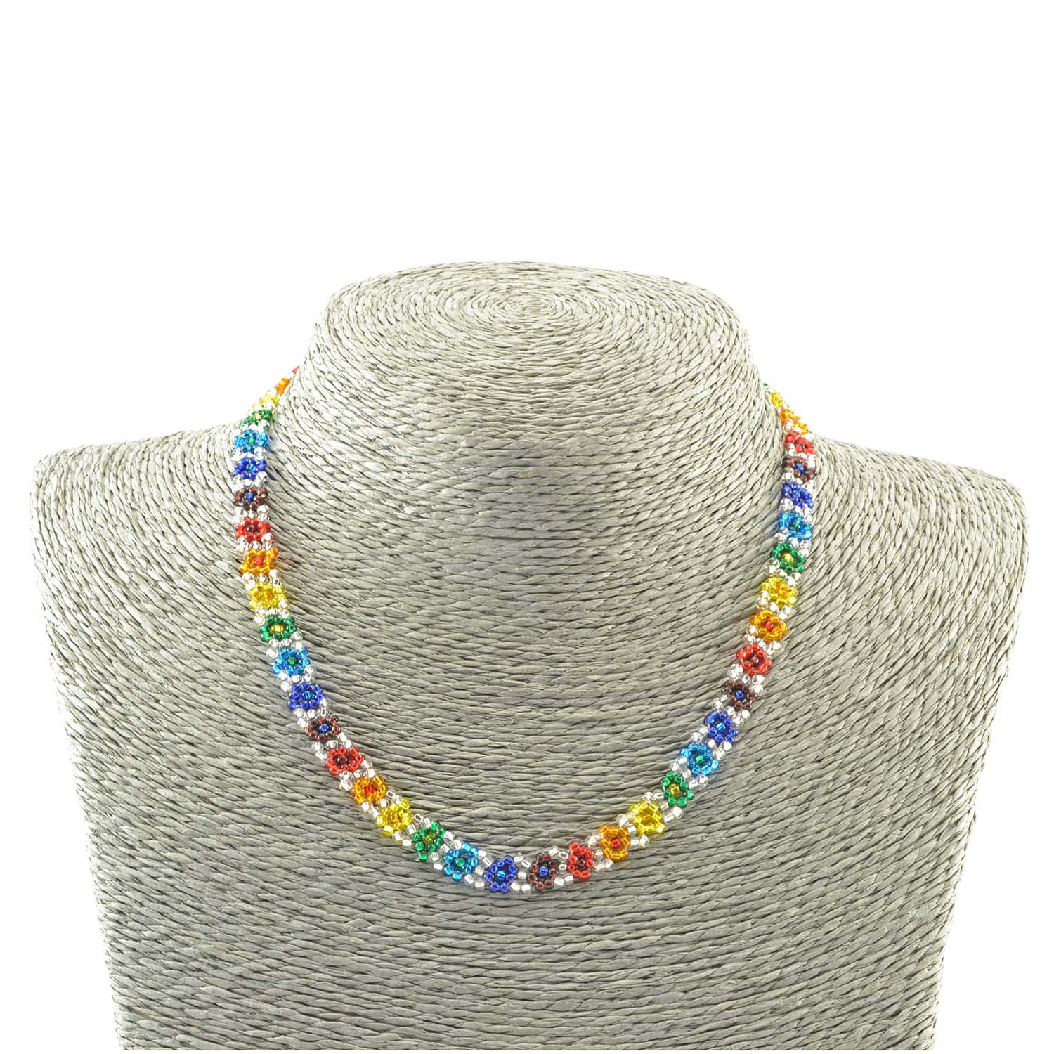 Rainbow Beaded Flower Necklace