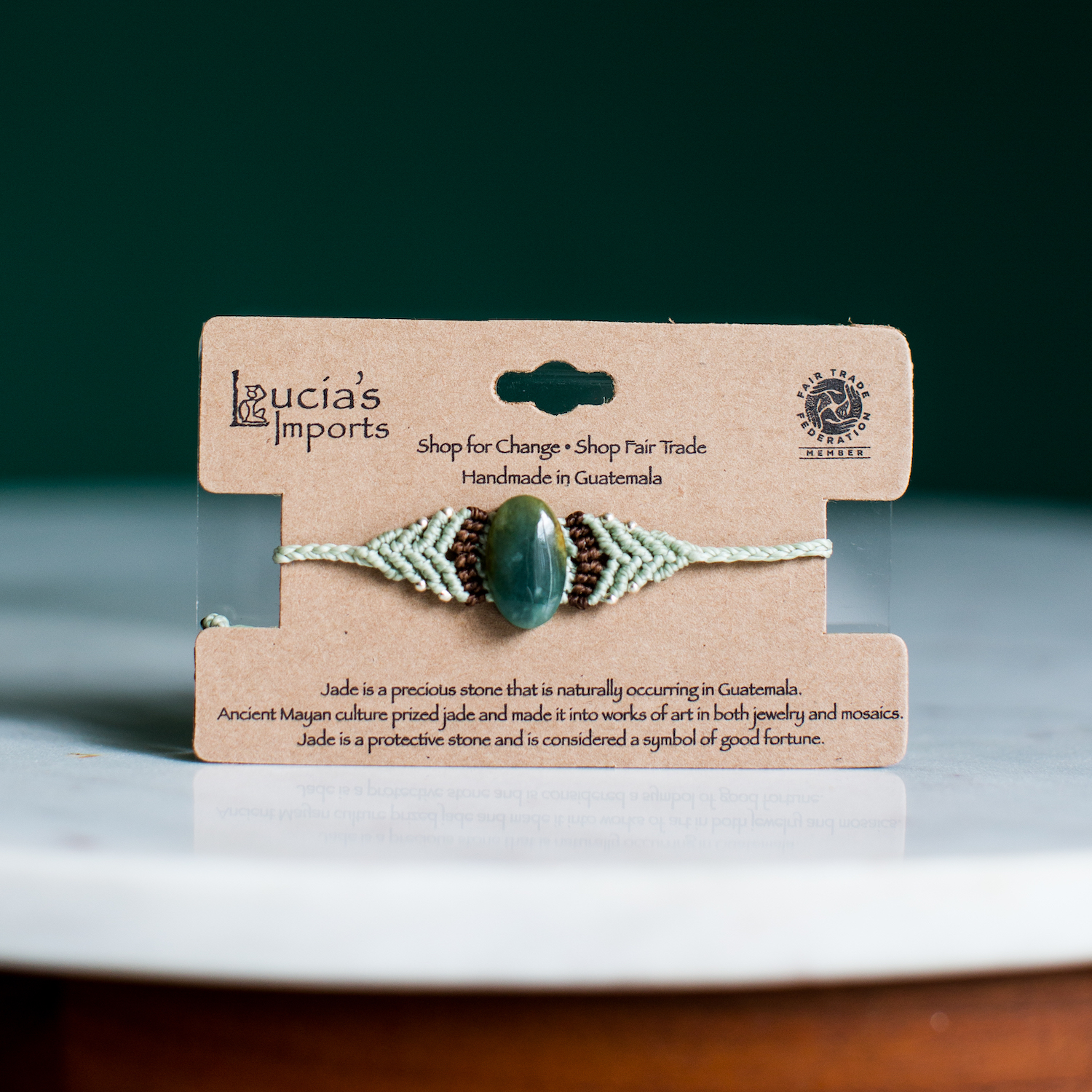Handmade Geometric Macrame Bracelet with Guatemalan Jade Stone 