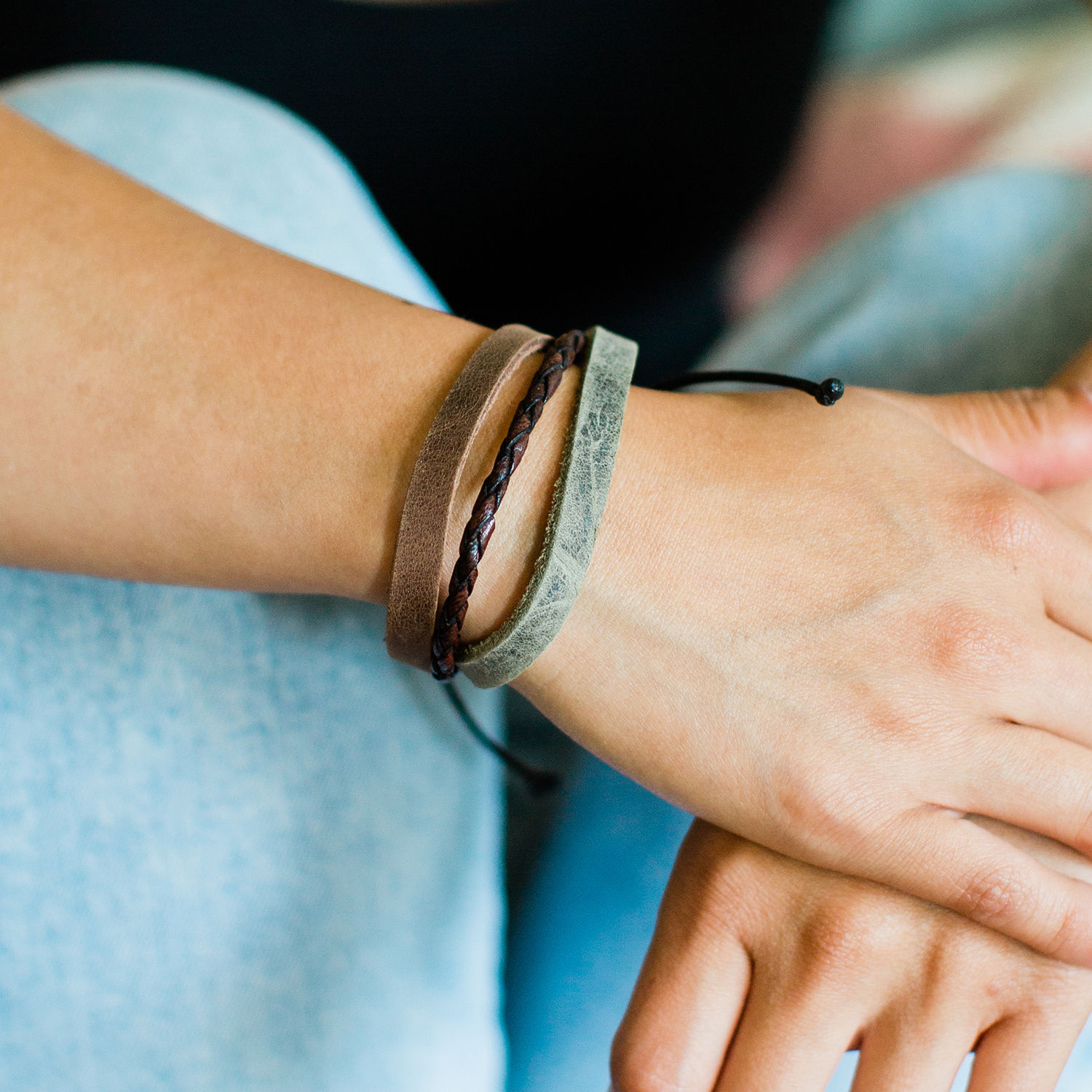 Colored leather bracelets top