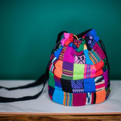 Pull String Cotton Patch Bag Crossbody Guatemalan Handmade Accessories Fair Trade Purse