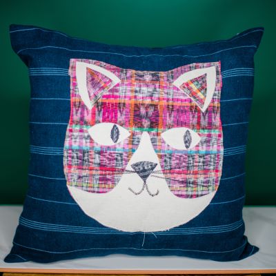 Cat Scrap Pillow Handmade Home Decor Guatemalan Accessories Fair Trade Home Goods Upcycled