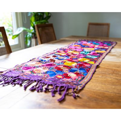 Floral Table runner long fiesta fair trade guatemalan home decor