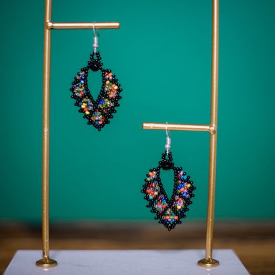 Geometric Mosaic Black Rainbow Earring Beaded Handmade Crystal Guatemalan Jewelry
