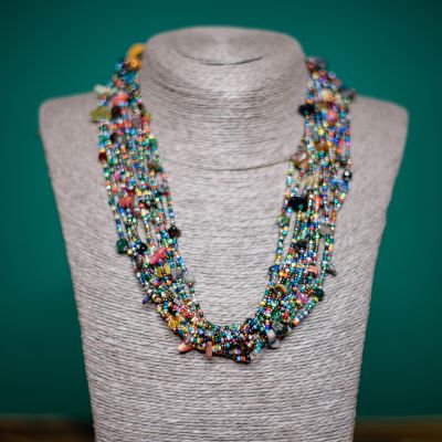 12 strand necklace beaded handmade fair trade guatemalan multi colored rainbow