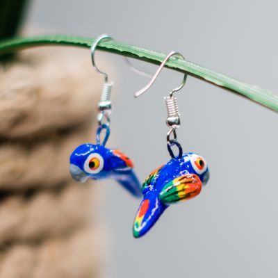 parrot ceramic earrings handmade fair trade guatemalan jewelry