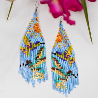 hummingbird earring fringe beaded handmade guatemala