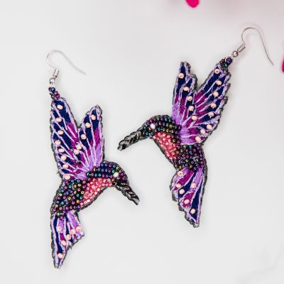 purple threaded hummingbird earrings fair trade guatemalan jewelry