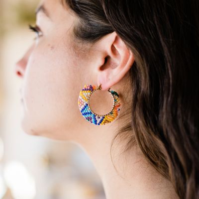 fiesta round multi guatemalan beaded earring fair trade ethical jewelry