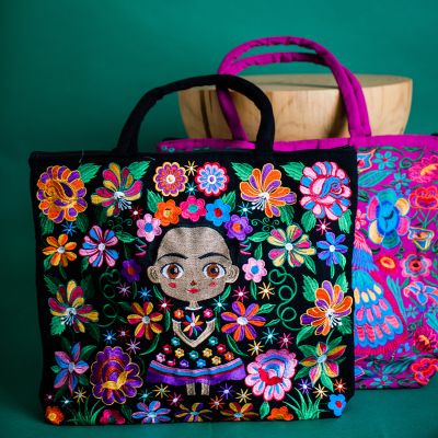 Baby Frida Kahlo embroidered tote bag Hand made Fair Trade