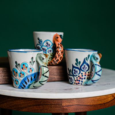 Fair Trade Handmade Guatemalan Ceramic Peacock Coffee Mug