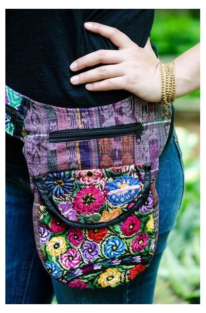 Recycled Upcycled Hipster Pack Crossbody Fair Trade Ethical Purse Handbag Fanny Pack Huipil Florals Sustainable