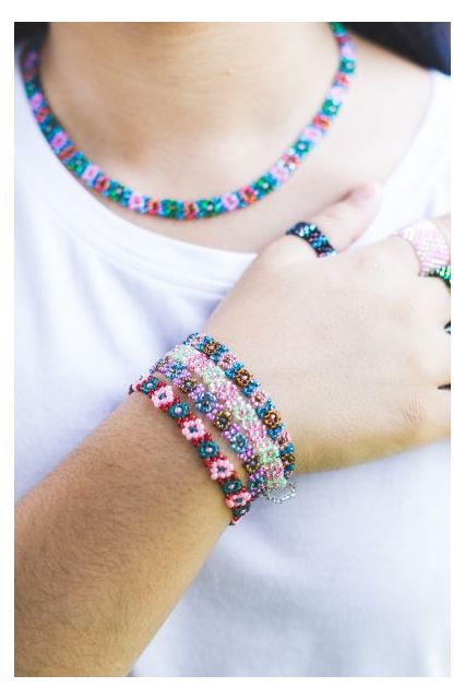 Hand beaded daisy chain fair trade bracelet for kids and tweens