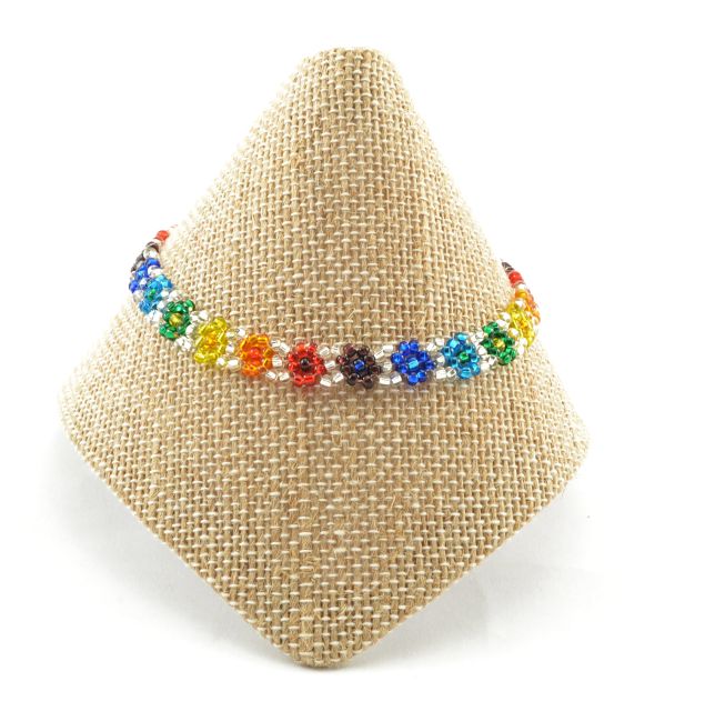 Rainbow Beaded Flower Anklet Guatemala Handmade Fair Trade Ethical Jewelry