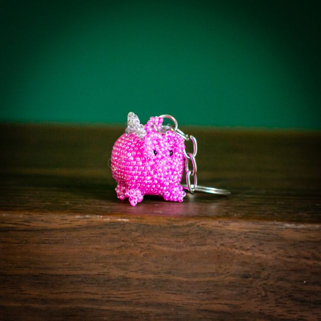 Flying Pig Hand beaded Fair Trade keychain