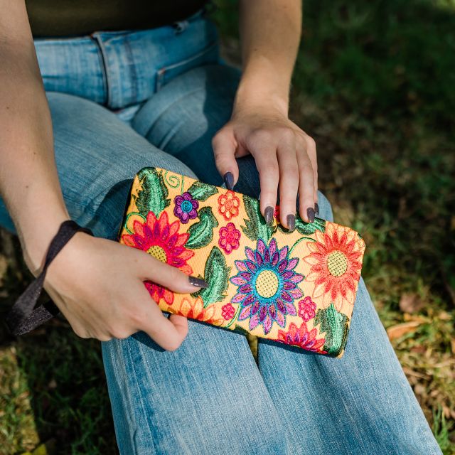 floral embroidered handmade fair trade wallet wristlet clutch