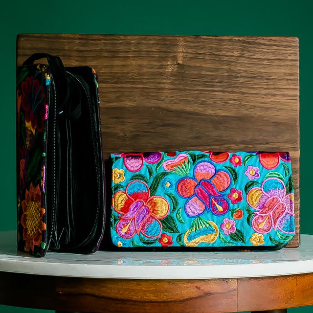 floral embroidered handmade fair trade wallet wristlet clutch