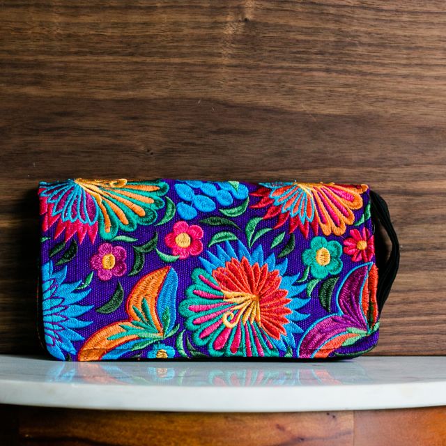 floral embroidered handmade fair trade wallet wristlet clutch