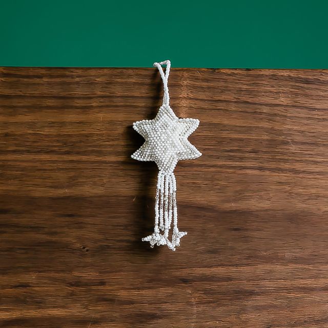 Silver White Star Beaded Guatemalan fair trade ornament
