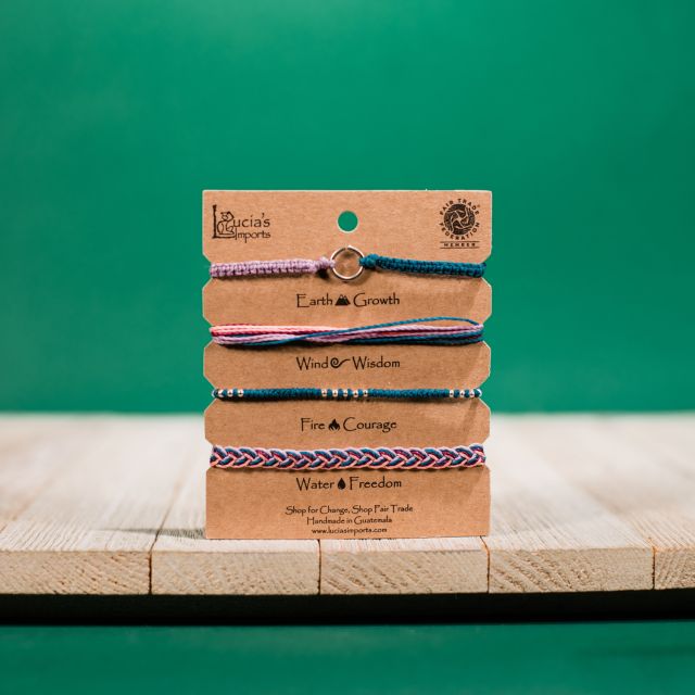 Handmade Guatemalan Element Inspired Set of 4 String Bracelets