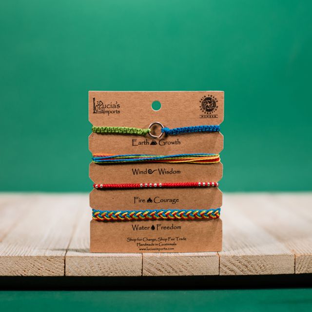 Handmade Guatemalan Rainbow Set of 4 Element Inspired String Bracelets
