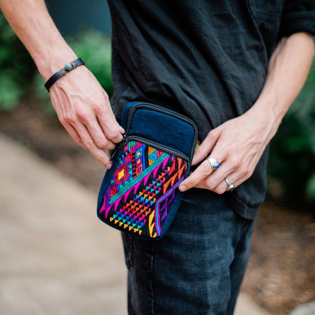 Belt loop traveler pouch crossbody fair trade handmade cotton purse guatemnalan