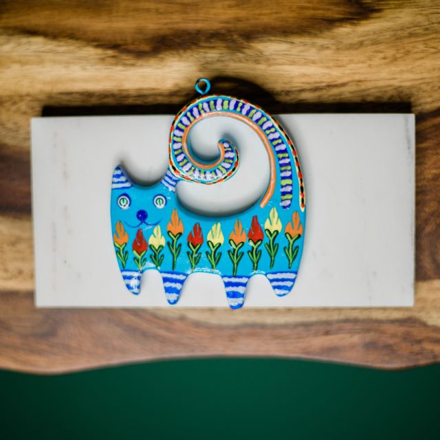 Cat Ceramic Ornament Hand painted handmade Guatemalan Christmas Accessory Home Goods Home Decor