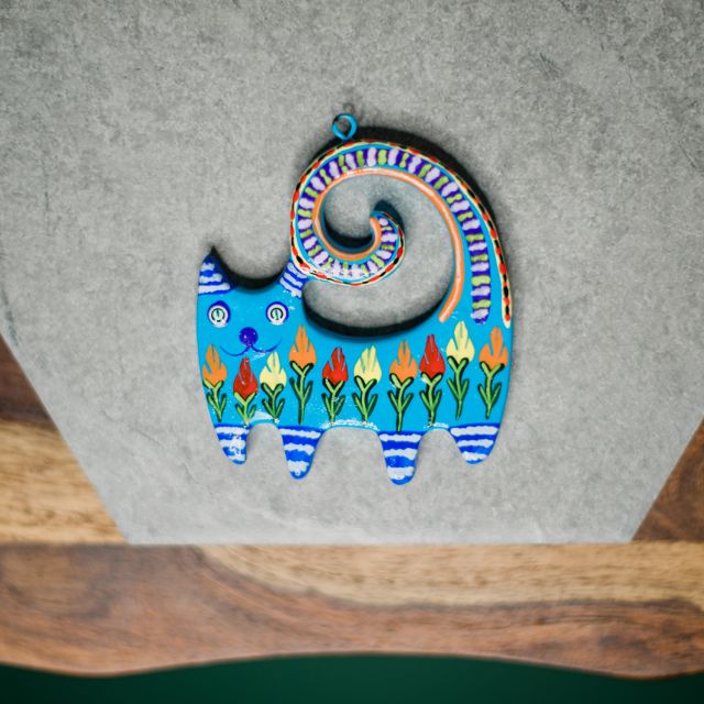 Cat Ceramic Ornament Hand painted handmade Guatemalan Christmas Accessory Home Goods Home Decor
