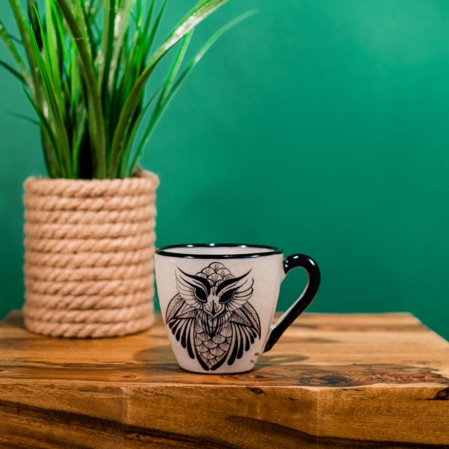owl coffee cup buho mug guatemalan ceramics fair trade handmade