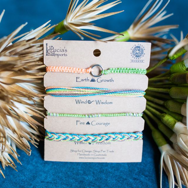 String Bracelet Set Earth Wind Fire Water Elements Guatemalan Handmade Fair Trade Accessories