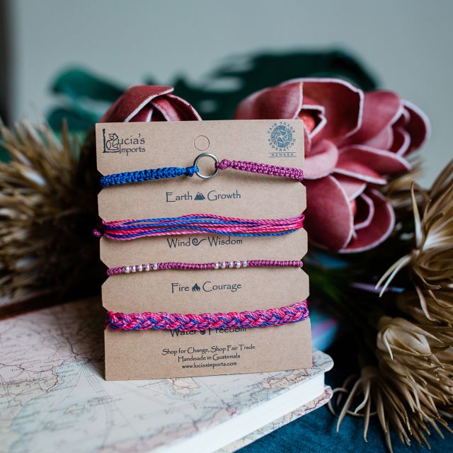 String Bracelet Set Handmade Fair Trade Accessories Ethically Made pink blue